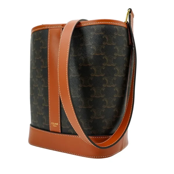 Celine Triomphe 帆布拚牛皮小型斜背水桶包