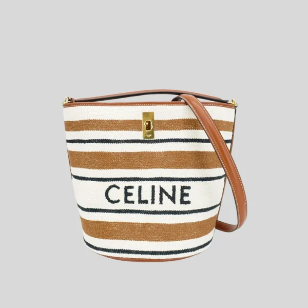 Celine Bucket 16 緹花條紋織物手提斜背水桶包
