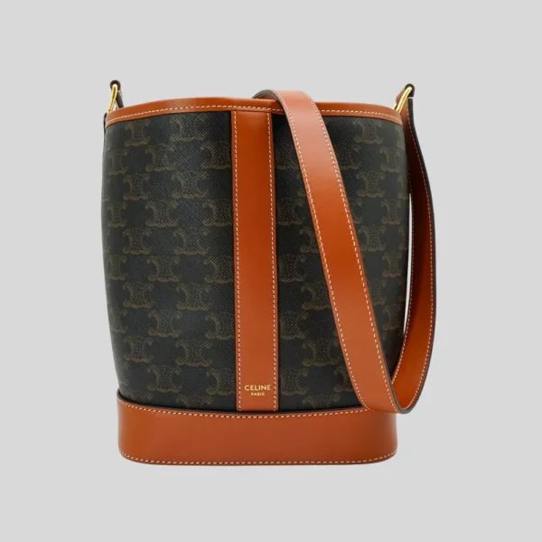 Celine Triomphe 帆布拚牛皮小型斜背水桶包：圖片 2